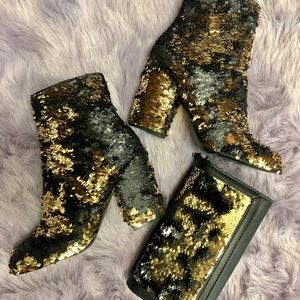 Black/Gold sequence ankle Steve Madden boots